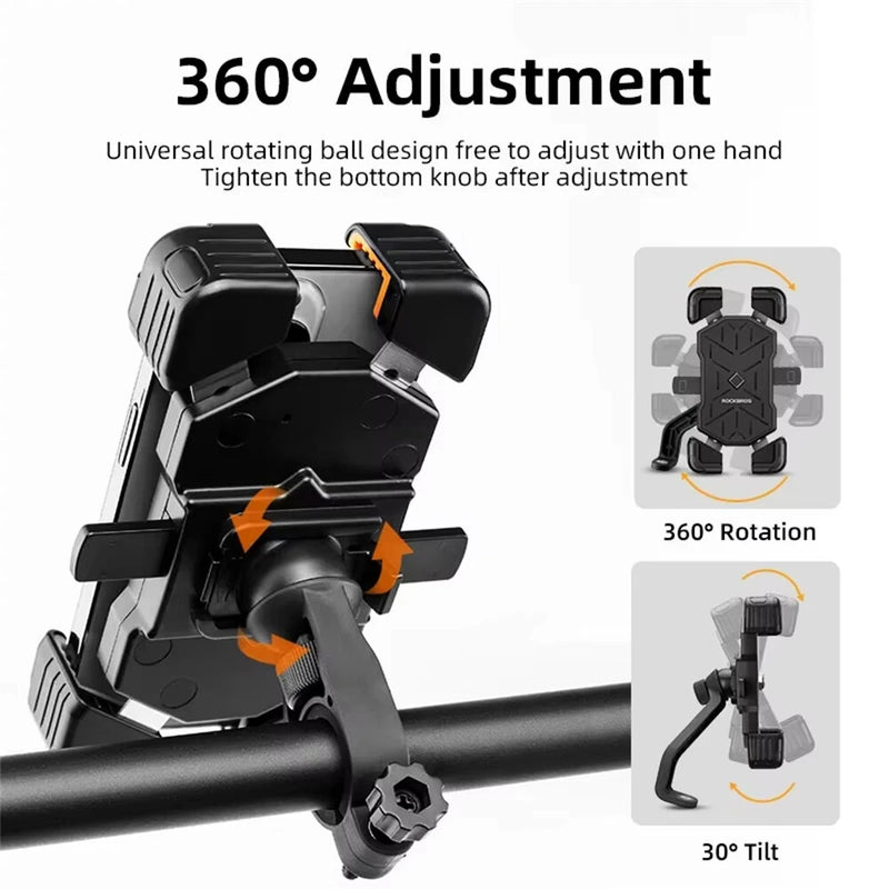ROCKBROS 4.5''-7.2''Bicycle Phone Handlebar Holder 360 Rotation 30 Tilt Auto Locking Shockproof Non-slip Motorcycle Electric Vehicle Bike Bracket
