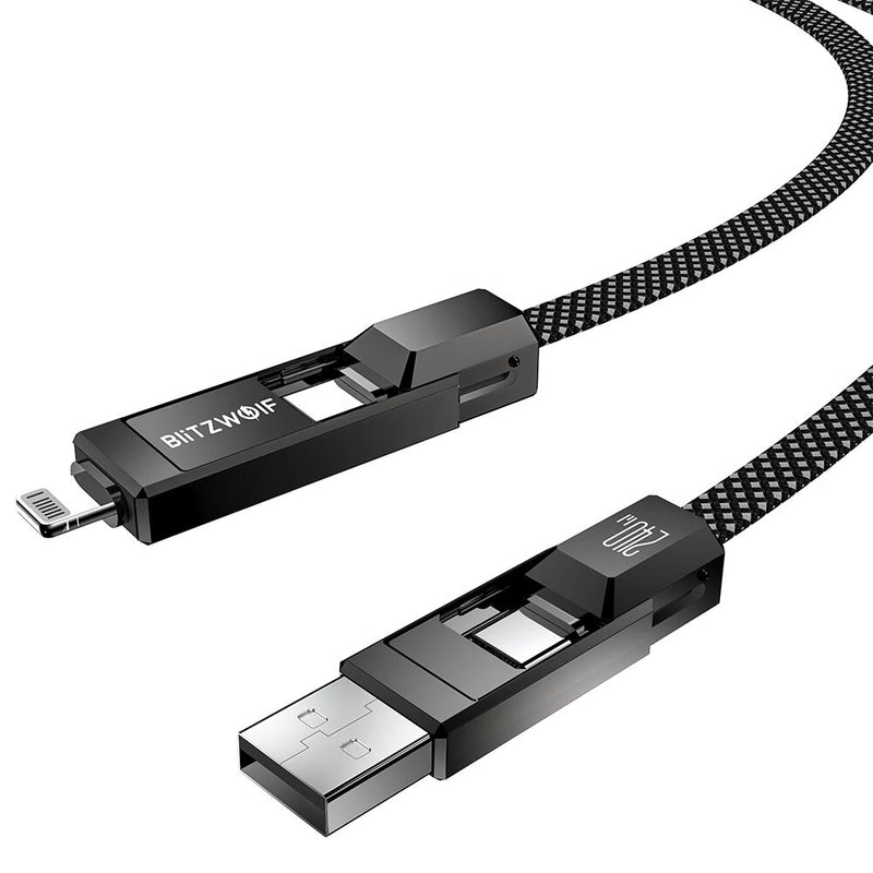 BlitzWolf BW-HDC7 4-in-1 Fast Charging Cable PD240W 1.2M USB-C Data Cable Nylon Braided Extended Car Charging