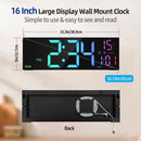 16 Inch Large LED Digital Wall Clock With Remote Control Dymamic RGB Display Automatic Brightness Date Temperature Night Light Gym Clock Suitable For Living Room Bedroom Office Wall Decoration