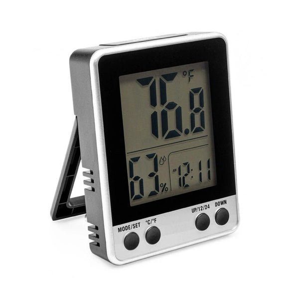 LCD Digital Electronic Temperature Humidity Meter Thermometer Hygrometer Alarm Clock 12/24hrs Display