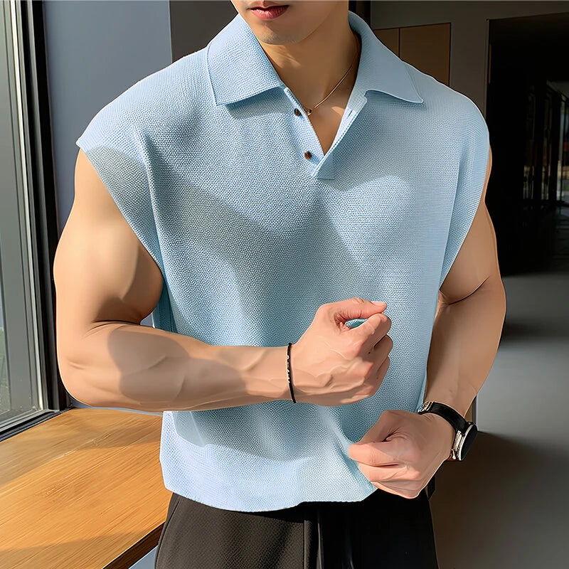 INCERUN Mens Lapel Tank Top Fashion-forward Casual Men's Vest Collection Korean Style Solid Color V-Neck Tank Top