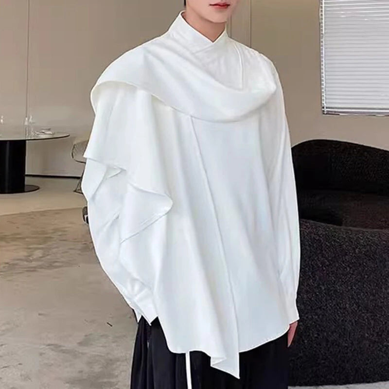 INCERUN Men Irregular Long Sleeve Shirts Fashion Solid Color Lapel Top for Men Spring Fall Large Size S-5XL