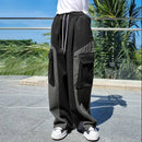 INCERUN Mens Contrast Color Workwear Pocket Pant Fashion Loose Fit Elastic Waist Drawstring Trousers S-5XL