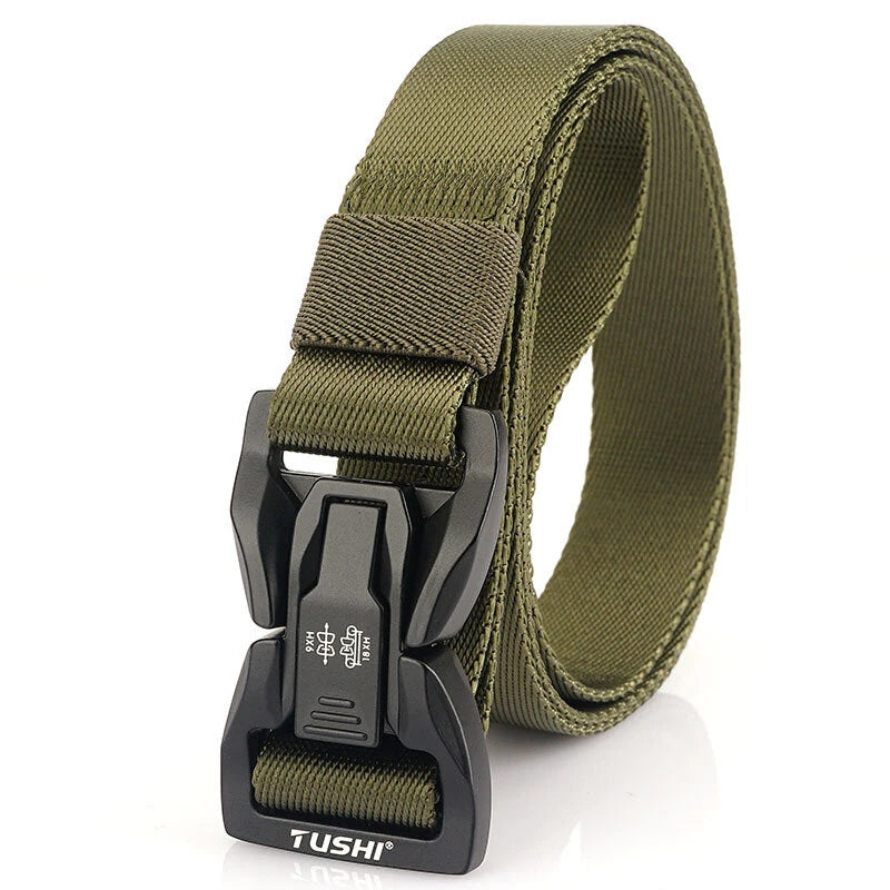 TUSHI Quick Release Metal Buckle Tactical Belt Breathable Elastic Military Belts For Men Stretch Pant Waistband Hunting Belt