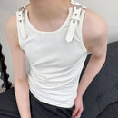 INCERUN Mens Tank Top Fashion Leather Shoulder Strap Design Solid Color Knitted Vest Summer Sleeveless Men's Undershirts