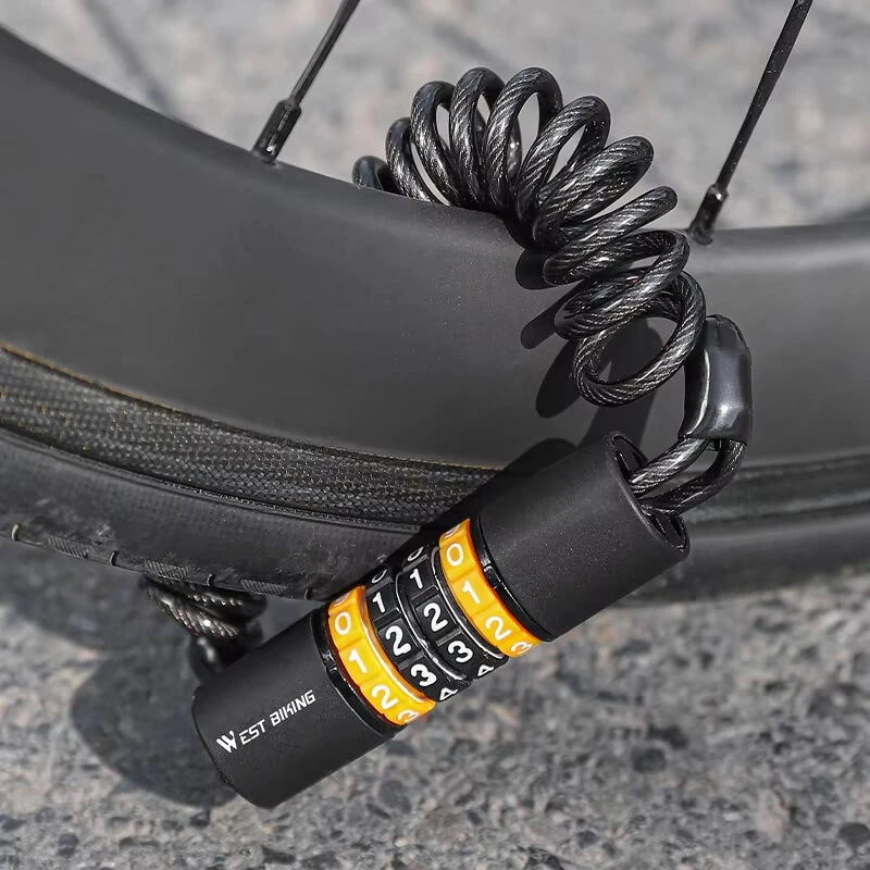WEST BIKING Bicycle Lock Steel Cable Chain Security 4 Digit Combination Anti-Theft Password Code Safety Bike Lock