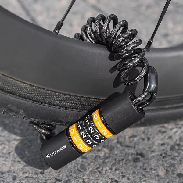 WEST BIKING Bicycle Lock Steel Cable Chain Security 4 Digit Combination Anti-Theft Password Code Safety Bike Lock