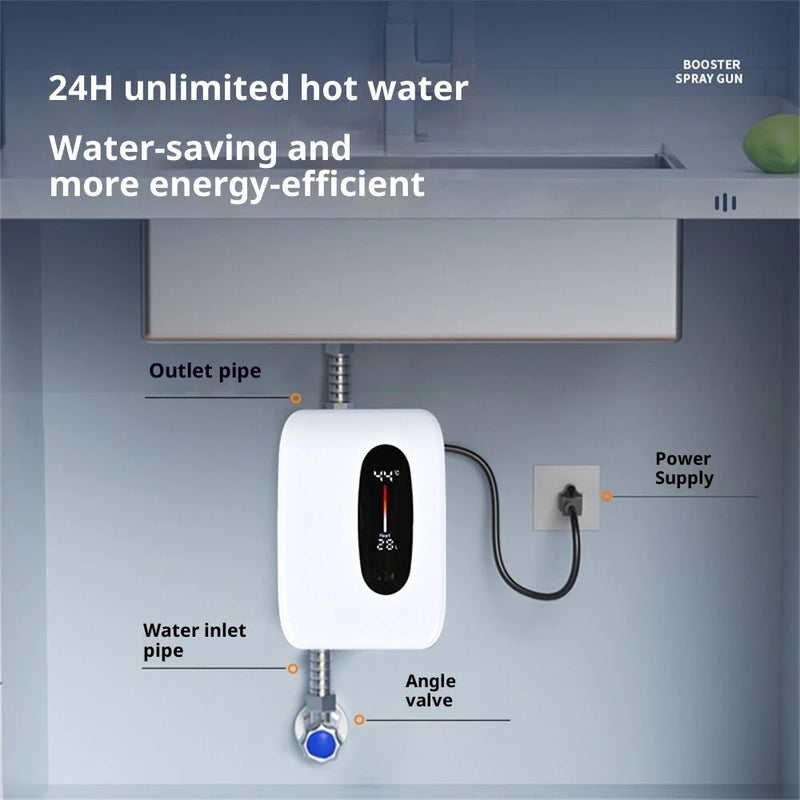 Tevorex 3800W 220V Tankless Electric Water Heater, Smart Wall-Mounted Instant Shower Heater with Adjustable Thermostat for Bathroom or Kitchen
