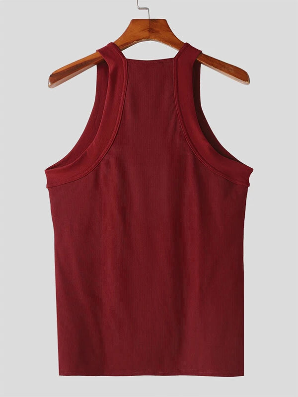 INCERUN Mens High Elastic Solid Color Casual Tank Top