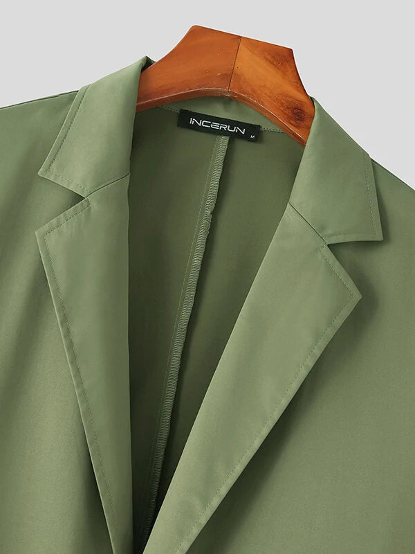 Mens Solid Lapel Blazer Casual Two Pieces Outfits