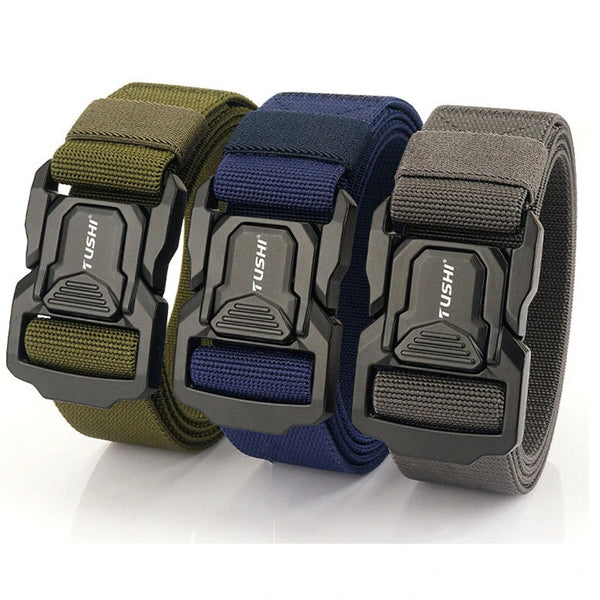 TUSHI Metal Quick Release Pluggable Buckle Tactical Belt Breathable Elastic Belt For Men Cowboy Outdoor Stretch Hunting Waistband