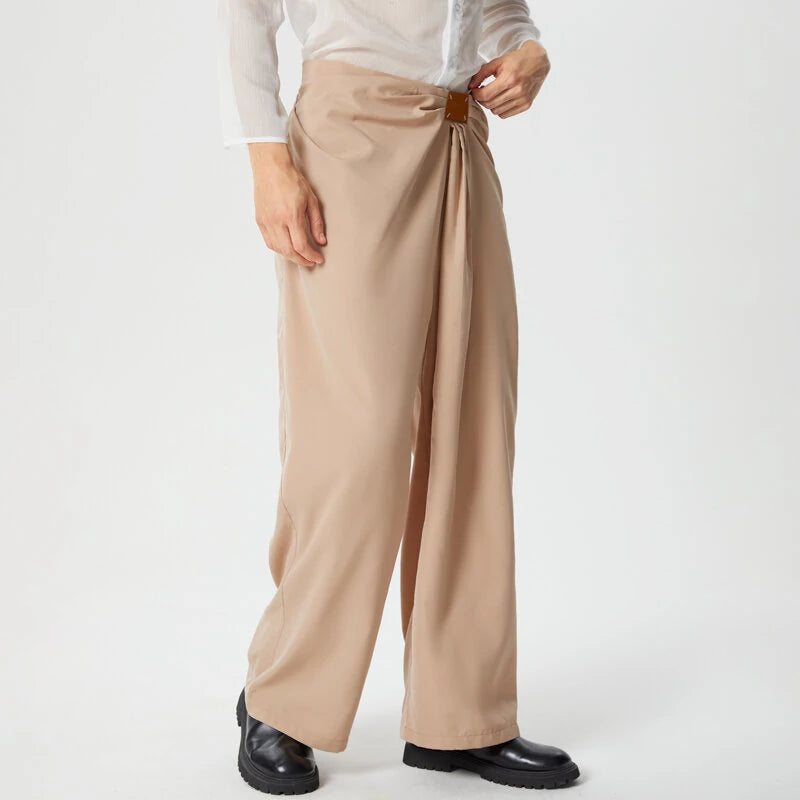 INCERUN Mens Deconstructed Ruched Design Pant Fashion Solid Color Casual Long Trousers with Side Zipper Large Size for Men S-5XL