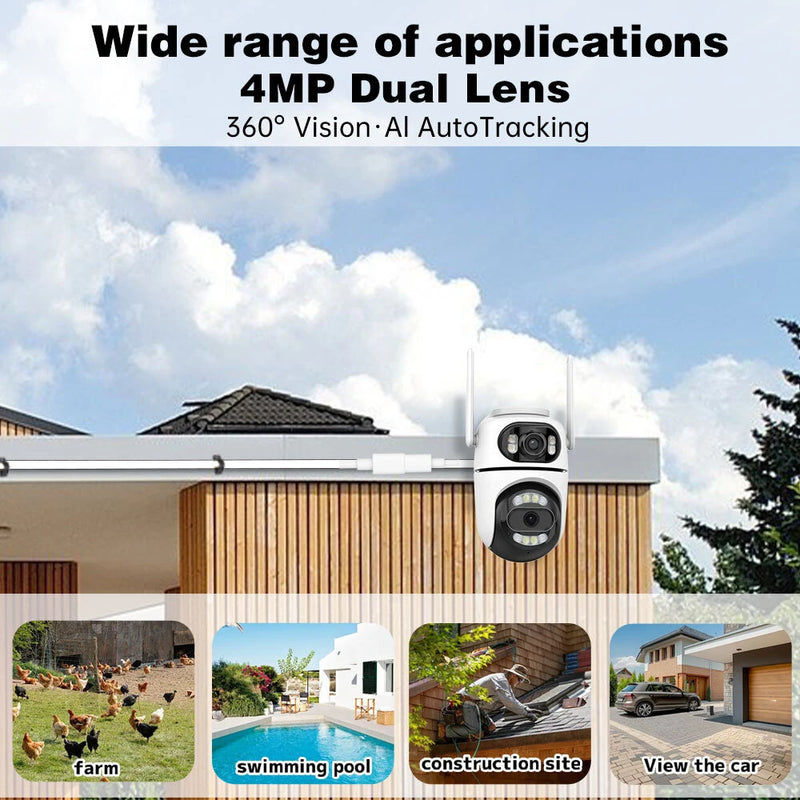 4MP 5X Zoom Dual Lens Wireless Security Camera PTZ Color Night Vision AI Human Detection Two Way Audio IP66 Waterproof WiFi Smart Home Surveillance System ICSEE APP