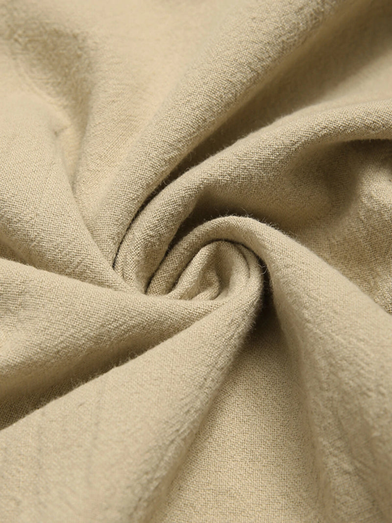 Mens Solid Lace-Up Neck 100%Cotton Long Sleeve T-Shirt