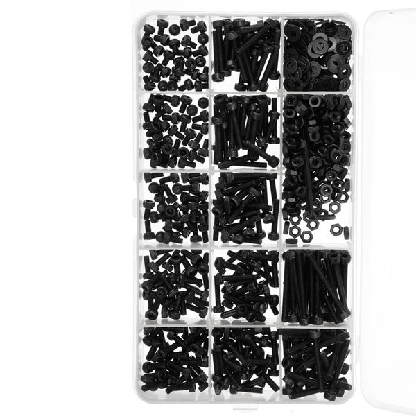 730pcs M3 Carbon Steel Socket Head Cap Screws With Flat Washers Nuts Male Wrench