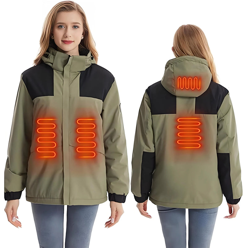 TENGOO HJ-04G 4 Heating Areas Jacket Windbreaker Unisex 3-Gear Thermal High Neck Hooded Coat Windproof Comfy Outerwear for Winter Hiking Outdoor Sport
