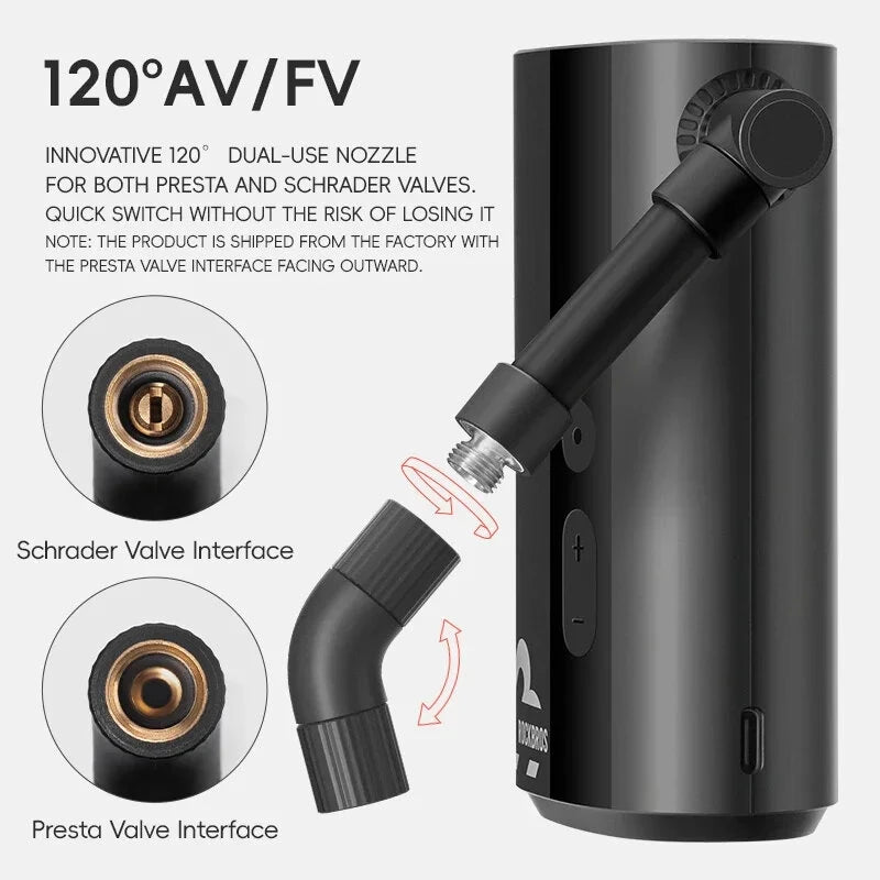 ROCKBROS Mini Electric Bike Air Pump 150PSI 5000mAh Type-C Rechargeable LED Digital Display Portable Lightweight Cycle Car Motorbike Football Inflator