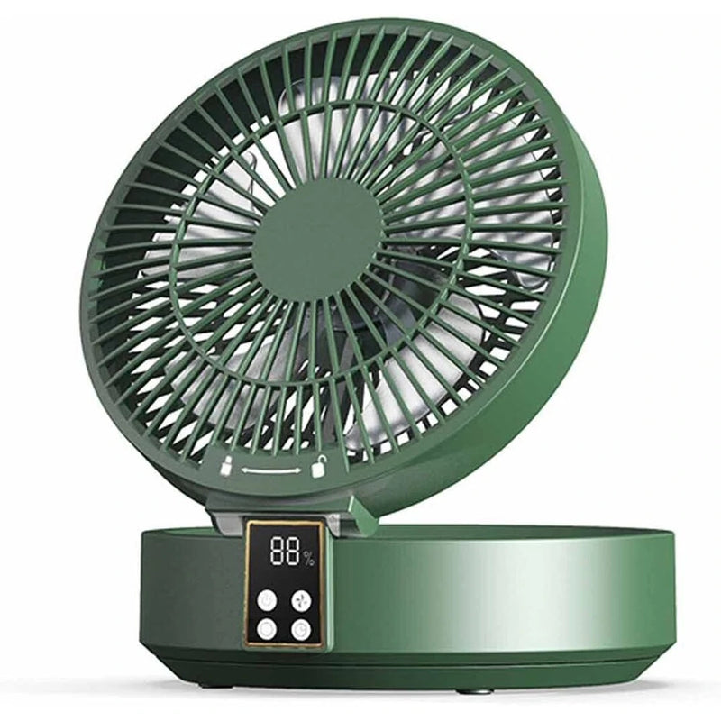 2 in 1 Desktop Folding Fan with Remote Control USB Charging Rechargeable 4000mah Battery Compact Design Night Light Feature Available in White Green and Blue