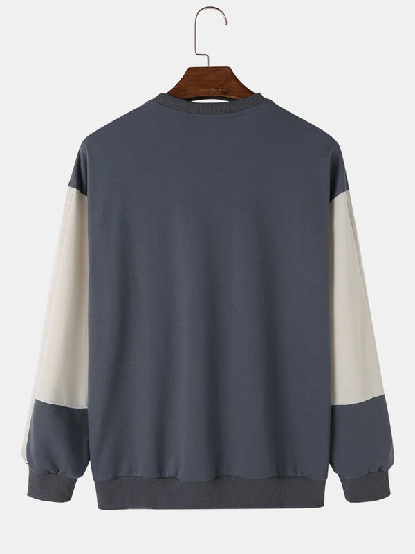 ChArmkpR Mens Smile Face Print Contrast Patchwork Pullover Sweatshirts