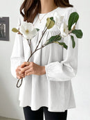 Solid Casual Keyhole Back Long Sleeve Crew Neck Blouse