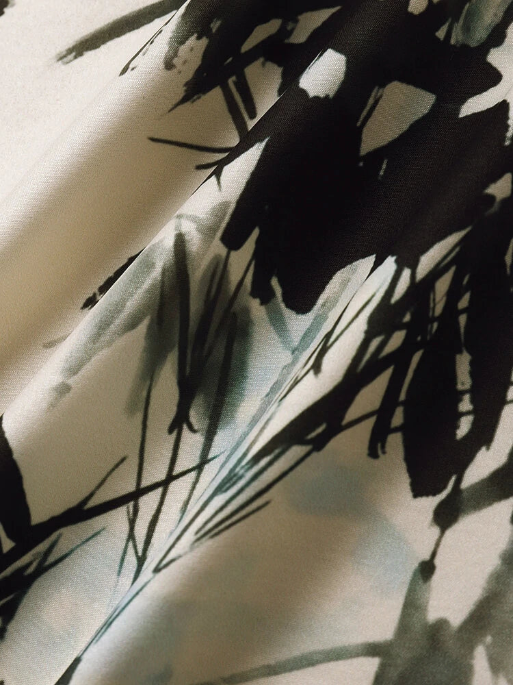 ChArmkpR Mens Ink Bamboo Print Patchwork Button Up Short Sleeve Shirts