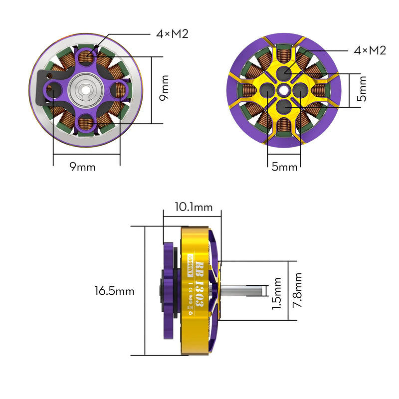 1PC / 4PCS FLYWOO ROBO 1303 6000KV 2-4S Brushless Motor 1.5mm Shaft for RC FPV Racing Drone