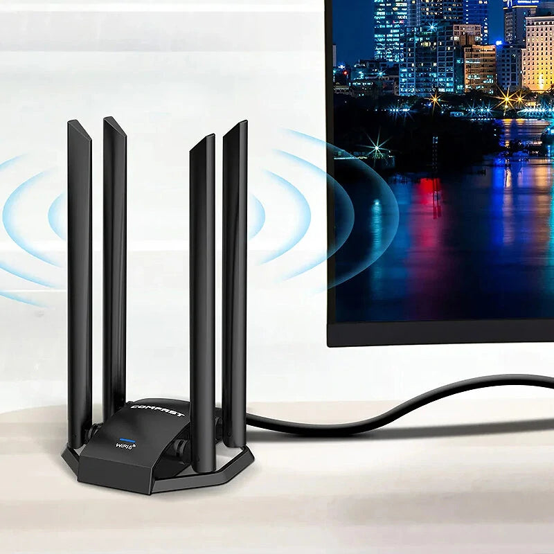 COMFAST CF-975AX USB 5374M WiFi6 Network Card with 4*5dBi Antennas Type-C to USB3.0 Wi-fi Dongle 802.11ax 5Ghz 6Ghz 160mW High Power WiFi Adapter