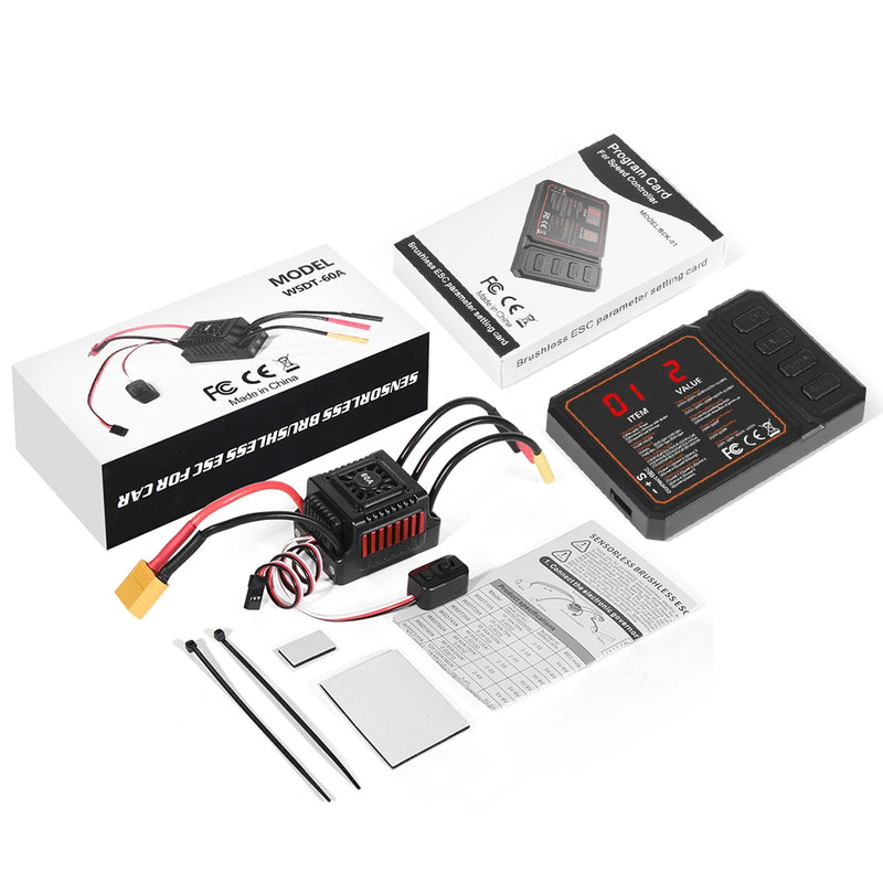 WSDT-60A RC Sensorless brushless waterproof ESC With Programming Card Combination Set for 1/10 RC Car