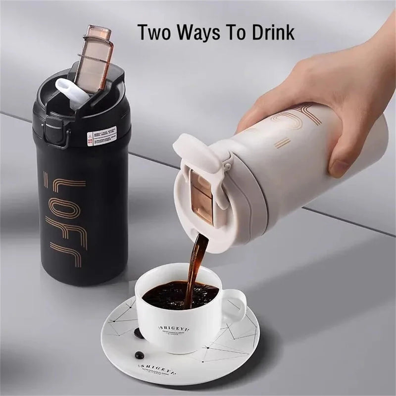 IPRee 600ml/21OZ Portable Thermal Coffee Mug with Straw Double Wall Insulated Sublimation Tumble Leakproof Water Thermos Portable Coffee Cup