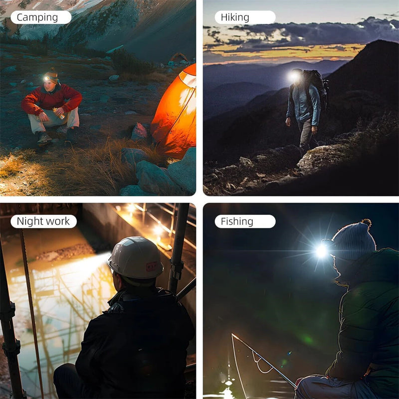 WARSUN 750 Lumens Rechargeable Lightweight Headlamp with Motion Sensor Running & Helmet Light LED Head Torch 5 Modes for Night Running Fishing Camping Cycling Work