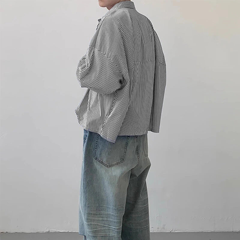 INCERUN Plus Size Men Classic Striped Shirts Long Sleeve Lapel Collar Casual Shirt for Men Daily Vacation Streetwear Male Top