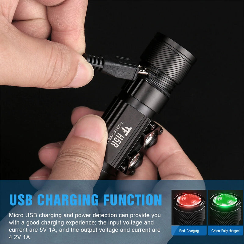 Trustfire H5R 600 Lumens Headlamp 150 Dual Lamp LED USB Rechargeable Headlights 180 Adjustable IP68 Head Torch 18650 Flashlights with Power Indicator for Outdoor Cycling Adventure Fishing