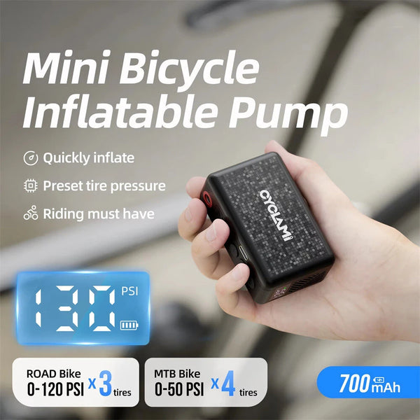 CYCLAMI AM6 130 PSI Mini Bike Air Pump Intelligent Preset Tire Tressure Type-C Charging Inflator for MTB E-Bikes Ball