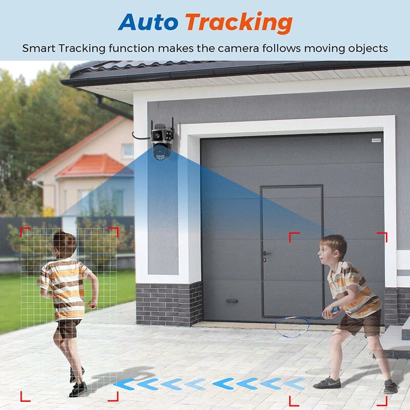 2K 4MP Wireless Security Camera Dual-Band WiFi Outdoor Surveillance with IR Color Night Vision IP66 Weatherproof Auto Tracking Two-Way Audio Monitor