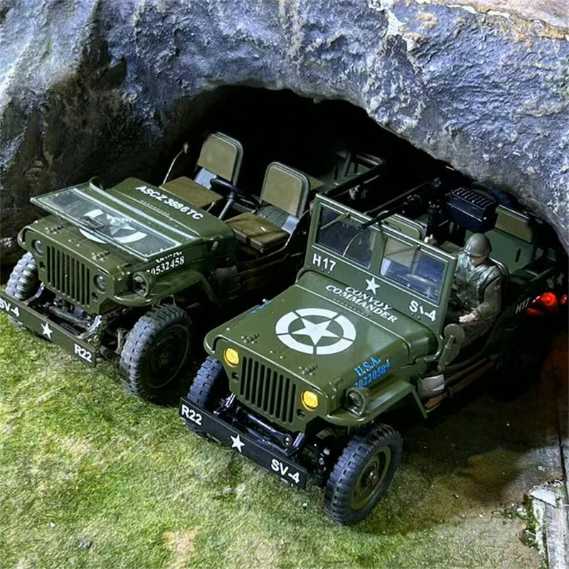 LUXINGZHE 2506-1 RTR 1/16 2.4G 4WD 1941 Willys MB for Jeep Military Truck Off-Road Climbing LED Light Alloy Body Shell Metal Frame Drive Shaft Gear Rock Crawler Full Proportional Retro Simulation Vehicles Models Toys