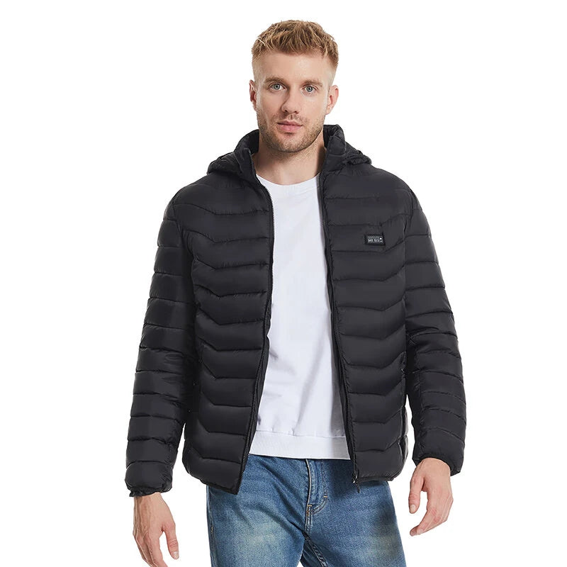 TENGOO HJ-15 Heated Jacket 15 Heating Zones USB Charging Thermal Warm Jacket Motorcycle Men's Heated Hooded Coat Outdoor Sportswear