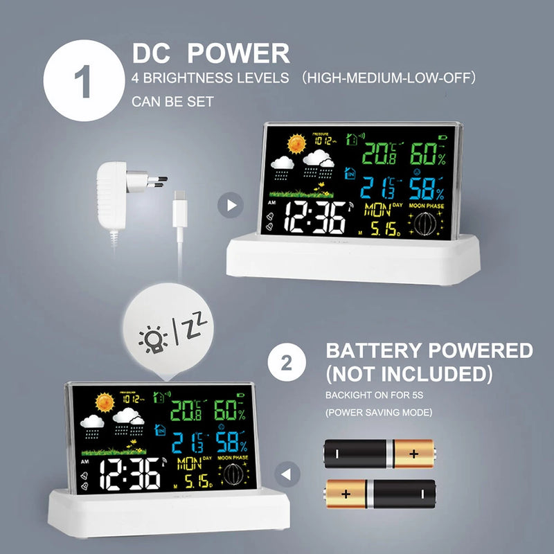 VA Color Screen Indoor And Outdoor Wireless Thermometer And Hygrometer Large Screen Perpetual Calendar Weather Forecast Weather Station Radio Clock