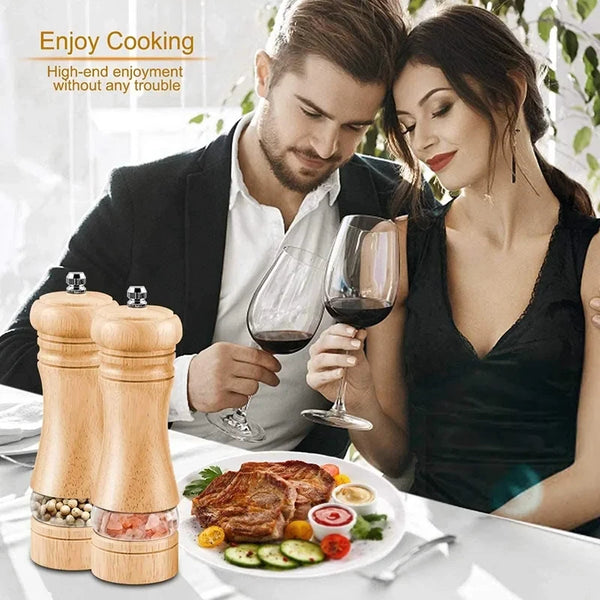 6 Inch Salt and Pepper Grinder Set Pepper Mill Hand Fresh Grind Seasoning Bottle Ceramic Core Solid Wood Pepper Grinder
