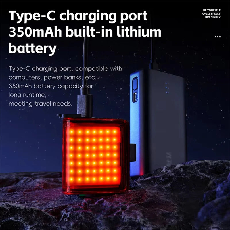 WEST BIKING 270 Curved Bicycle Taillights 8 Lighting Modes IP65 Waterproof Type-C Charging Warning Bike Rear Light for Night Riding Safety