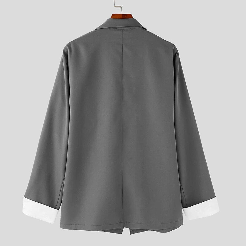 INCERUN Mens Metal Buckle Patchwork Lace Long-Sleeve Blazer Fashion Casual Solid Color Suit Top Outwear