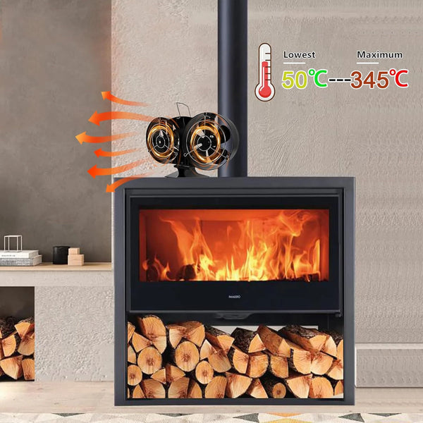 IPRee Stove Fan 10-Blades Heat Powered Double Headed Fireplace Fan Thermodynamic Fan For Autumn Winter Indoor Wood Burners Home Warm