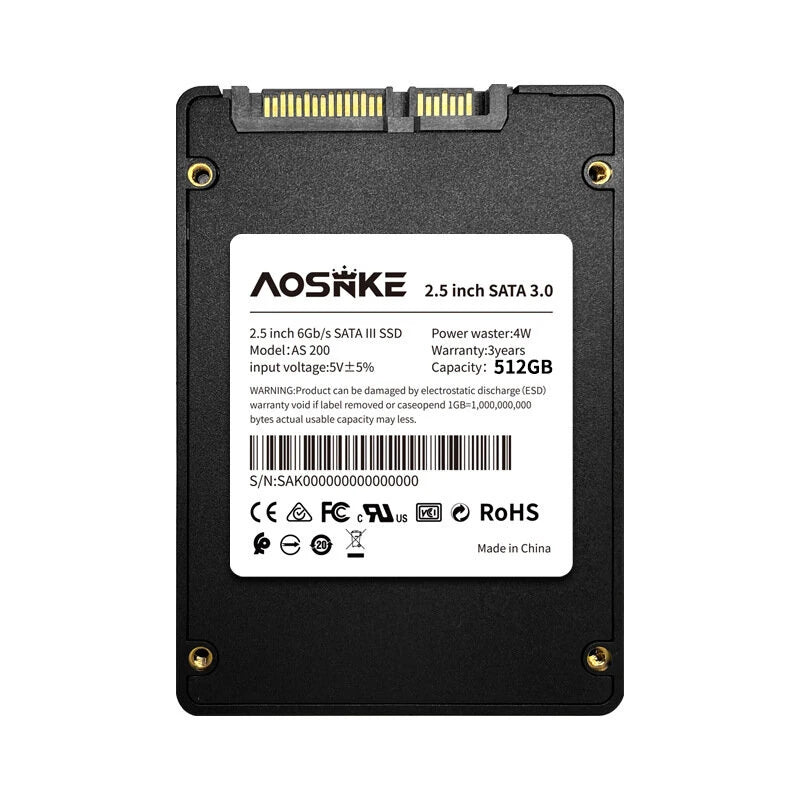 AOSENKE AS200 2.5inch SATA3.0 SSD 512G/256G SATA3.0 3D TLC NAND FLASH A+ Internal Solid State Drive for PC Laptop Computer Desktop