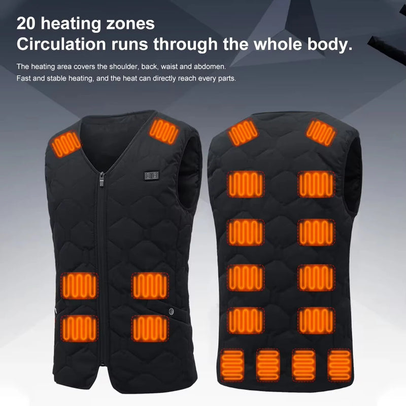 TENGOO HV-20 Smart Heated Vest 20 Heating Areas Oversized Women Men Winter Vest Self Heating Vest Usb Electric Thermal Vest Jacket Outdoor Vest