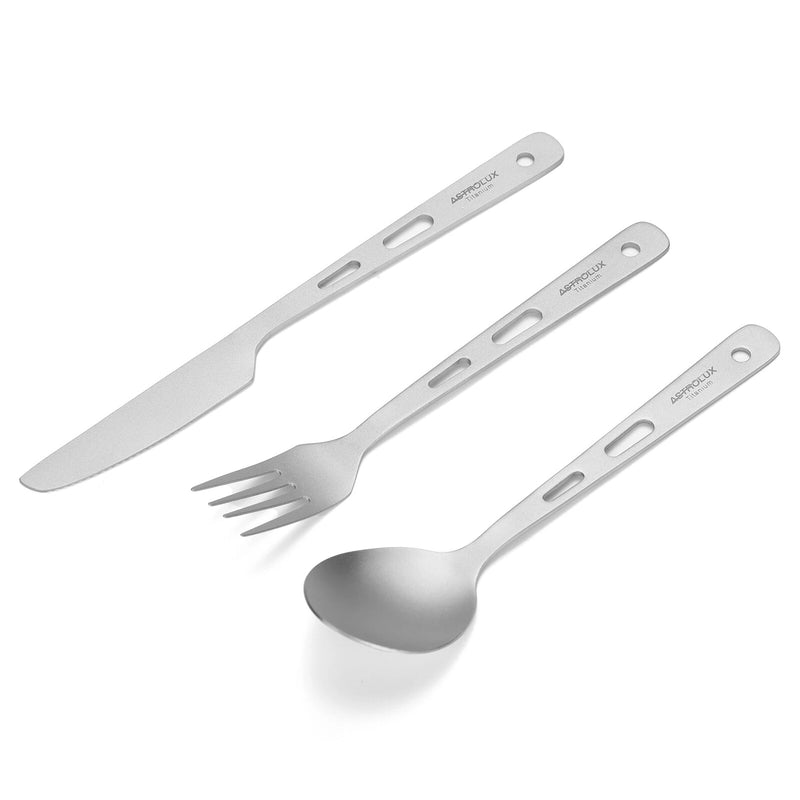 Astrolux Ti-FS1 Titanium Flatware Set Titanium Flatware Knife Fork Spoon Set Lightweight Ti Camping Utility Cutlery Set with Carrying Bag for Traveling Picnic Hiking
