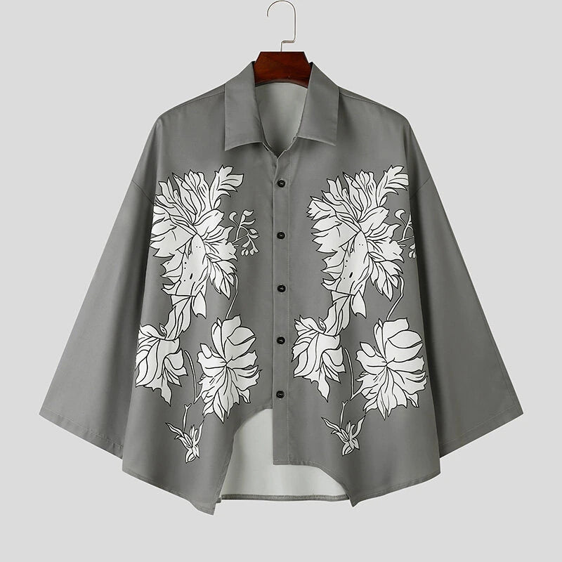 INCERUN Men Flowers Print Loose Fit Long Sleeve Shirts Casual Daily Large Size Lapel Tops for Men S-5XL