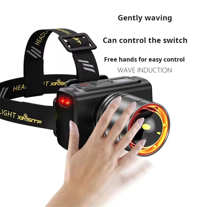 Powerful Sensor LED Headlamp Super Bright Head Light Motion Sensor Front Led Head Flashlight Waterproof Outdoor Camping Flashing Headlight