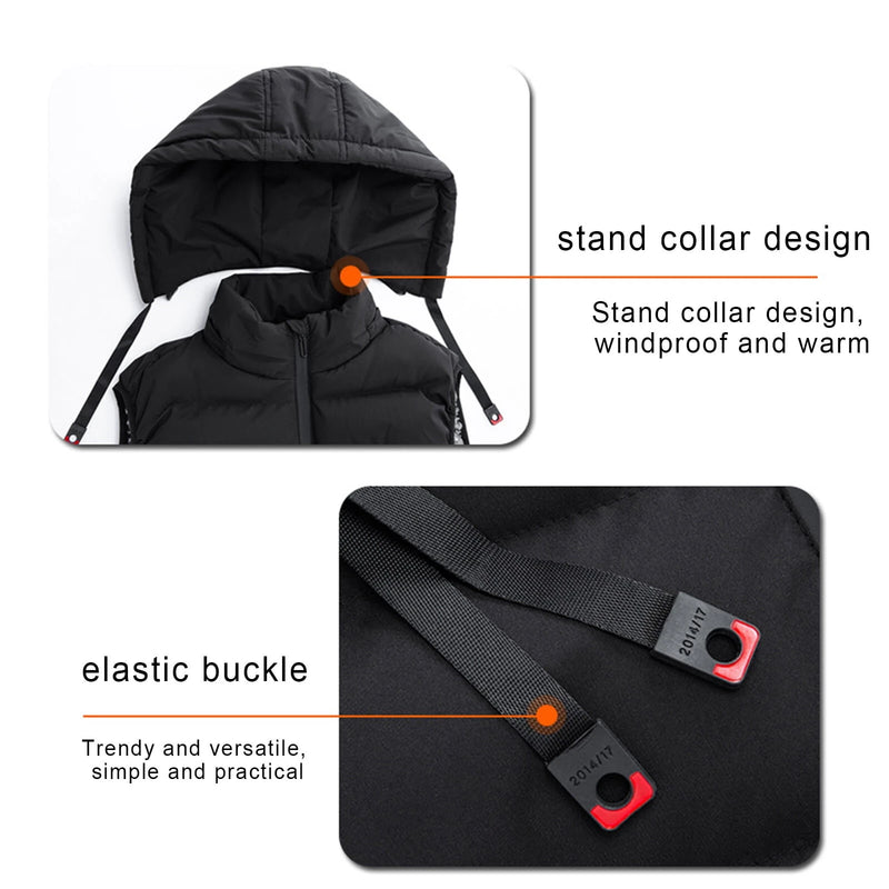 TENGOO HT-09 Heated Vest 9 Heating Areas Oversized Women Men Winter Vest Self Heating Hoodie Vest Usb Electric Thermal Vest Jacket Outdoor Vest