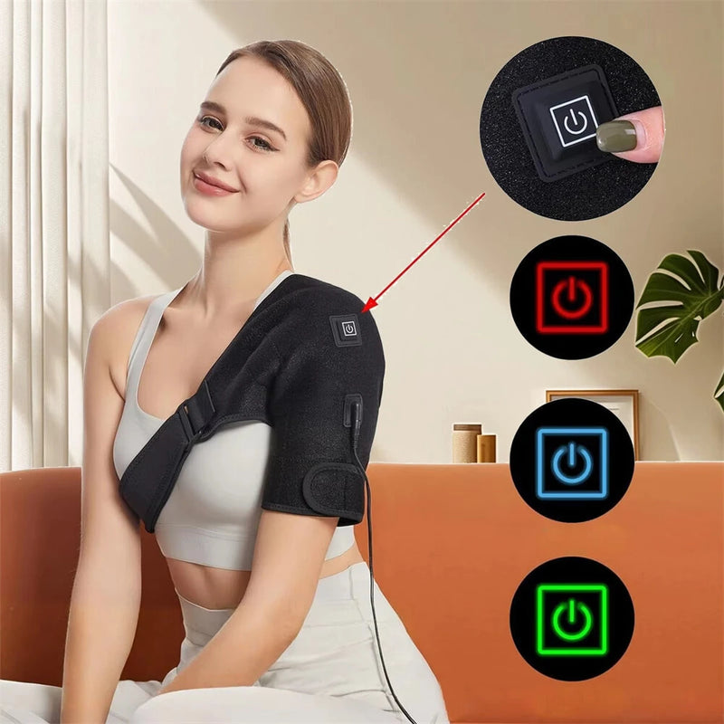 IPRee Portable Shoulder Support Heat Pad Adjustable 3-Level Settings Heating Electric Shoulder Wrap Heating Shoulder Support Belt for Men Women