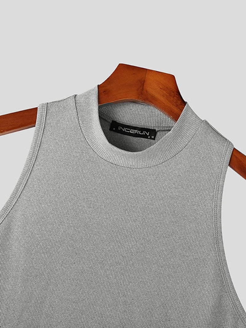 INCERUN Mens Fashion Solid Color Knitted Elastic Tank Top