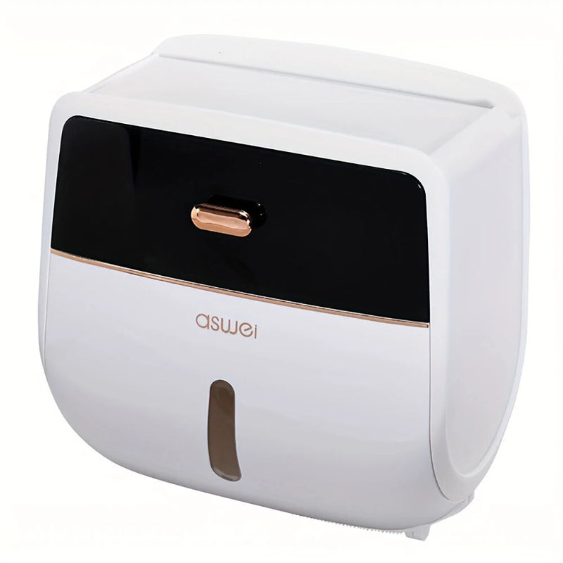 Bathroom Organizer Shelf Wall Mount Toilet Paper Holder Large Capacity Wall-mounted Double-layer Toilet Paper Holder No Drilling Installation Waterproof Paper Towel Storage Box Suitable for Bathroom Organization